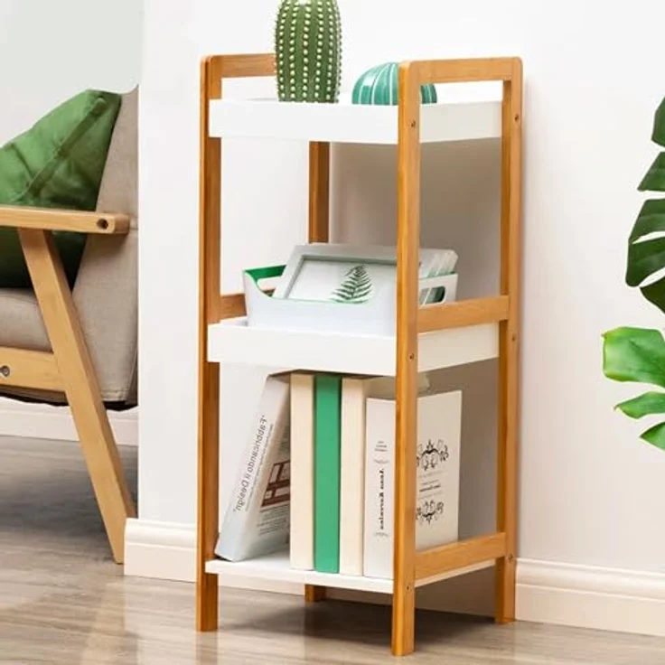 Avilia Regal aus weißem Bambus mit 3 Einlegeböden, platzsparend, multifunktional, für Badezimmer, Küche, Schlafzimmer, 36 x 33 x 80 cm, Elegantes Design – Bild 6