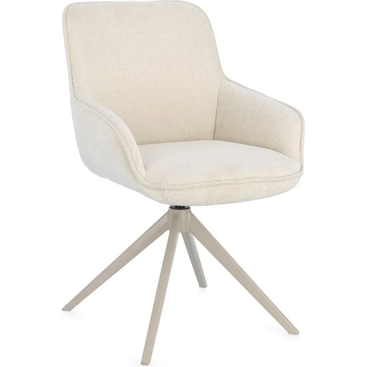 Esszimmerstuhl Matilda mit Armlehne, Stoffbezug modern drehbar, beige Moon, gepolstert, Metallgestell