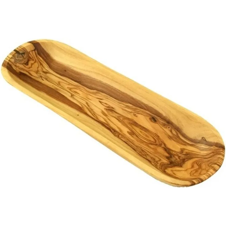 Olivenholz-erleben Brotschale oder Baguetteschale ca. 30 cm lang aus Olivenholz, (1-tlg), Passend für lange Brote wie Baguette oder Ciabatta, fein geschliffen