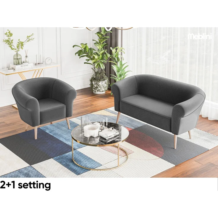 MEBLINI Mini Sofa 2-Sitzer für Wohnzimmer - Mini Lounge für zwei Personen - Küchensofa - Sofa Klein - EMILIA - 2 - Dunkelgrau Samt – Bild 3