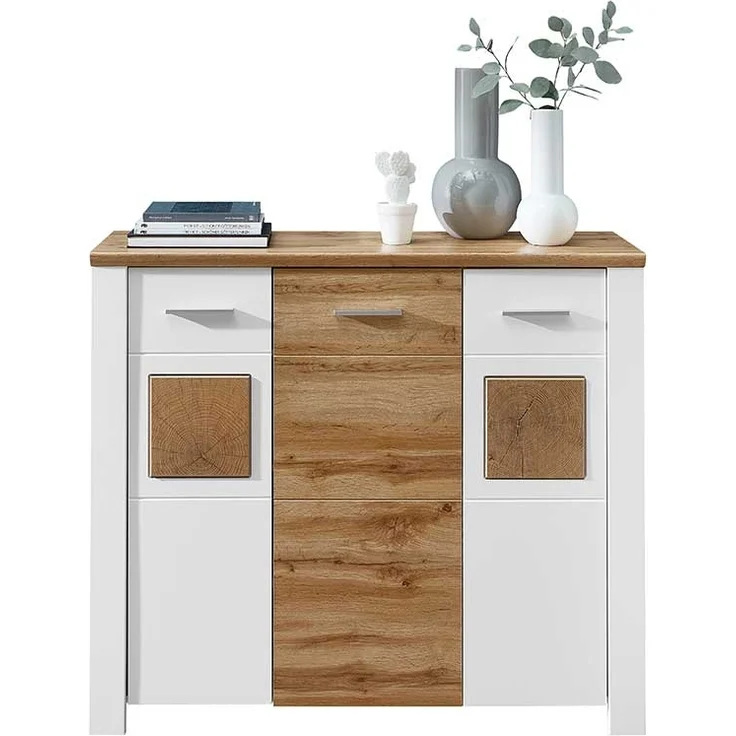 Kommode vito Materio, Holzwerkstoff, Kunststoff, Weiß, Holzfarben, 122 x 105 x 39 cm – Bild 1