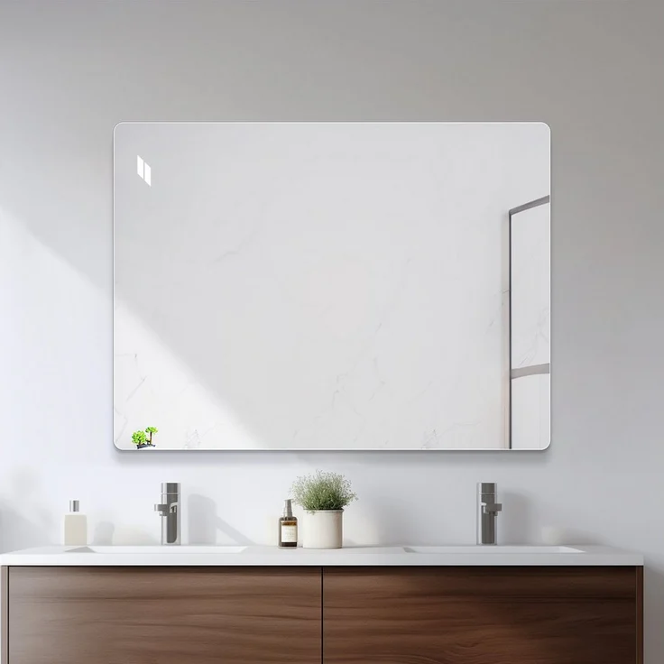 Odikalo Badspiegel, rahmenloser Wandspiegel (60 x 80 cm) mit HD-Kupferfreier Spiegelfläche, vertikal oder horizontal montierbar, bruchsicherer Sicherheitsfolie, silber
