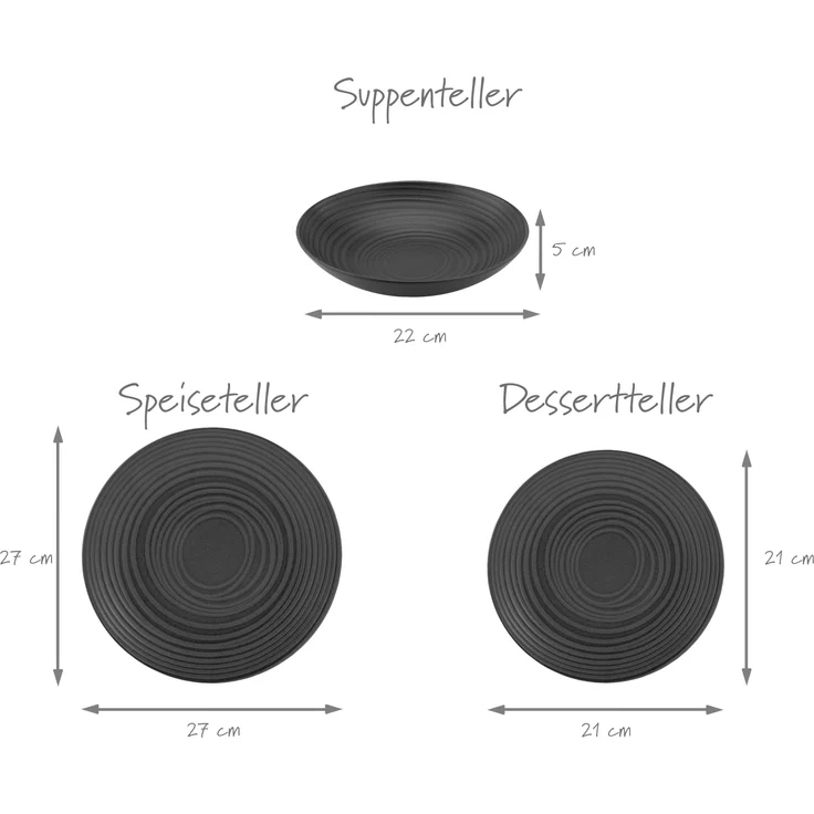 Lava Stone Schwarz, Tellerset 12-tlg (mo) – Bild 8