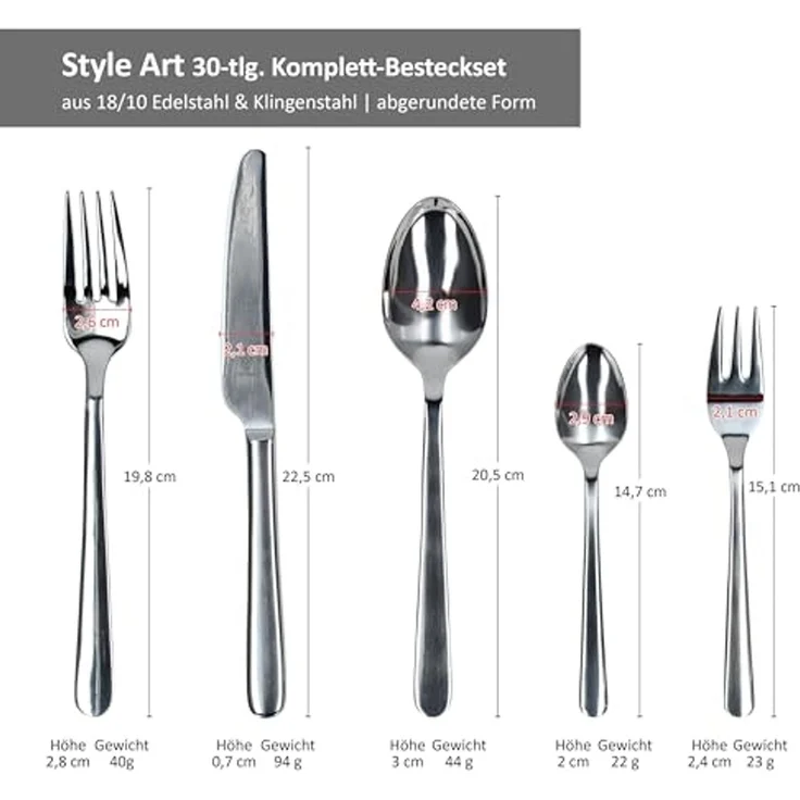 Justinus Besteck-Set 60tlg Style Art Komplett-Besteck-Set 12 Personen Messer Gabel Löffel, Edelstahl, Edelstahl – Bild 5