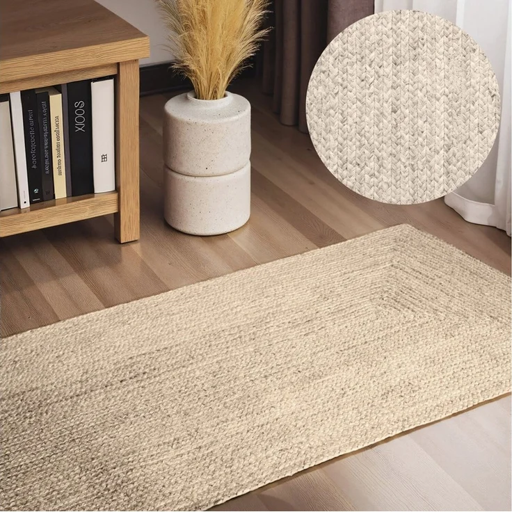 Hanse Home Juno Juteteppich - Natur Wohnzimmerteppich aus 100% Jute, Handgewebt - Robust & Pflegeleicht - Moderner, Boho Naturfaser Teppich für Wohnzimmer, Schlafzimmer - Reinweiß, 80x200 cm – Bild 1