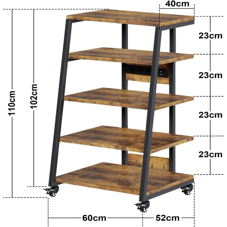 XIIW Media-Board TV-Regal HiFi-Rack mit RGB-LEDs & 4 Rollen TV Rack TV Ständer (5 Etagen, 60 x 52 x110 cm), Media-Regal mit 2 RGB-LEDs per App, Verstellbaren Ablagen, bis 140 kg – Bild 2