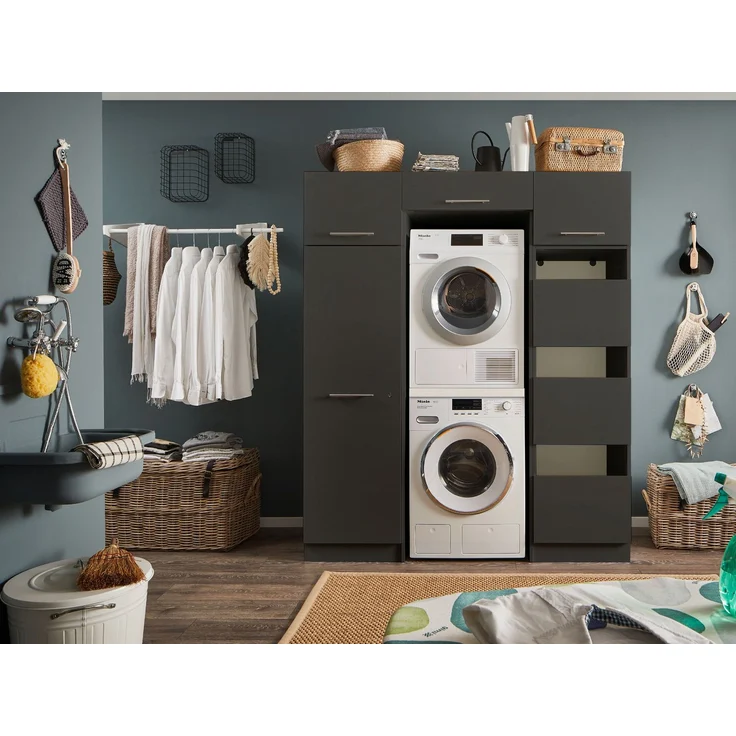 Wäscheschrank Laundry / Laundreezy, Holzwerkstoff, Anthrazit, 50 x 162 x 68 cm – Bild 3
