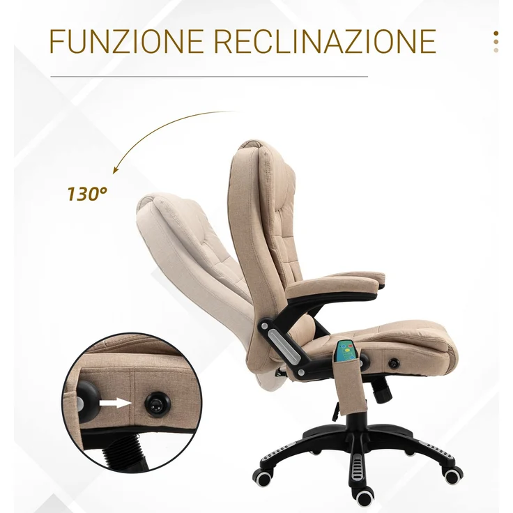 JARDJ Höhenverstellbarer Massagebürostuhl mit 6 Massagepunkten und Heizfunktion, Beige – Bild 8