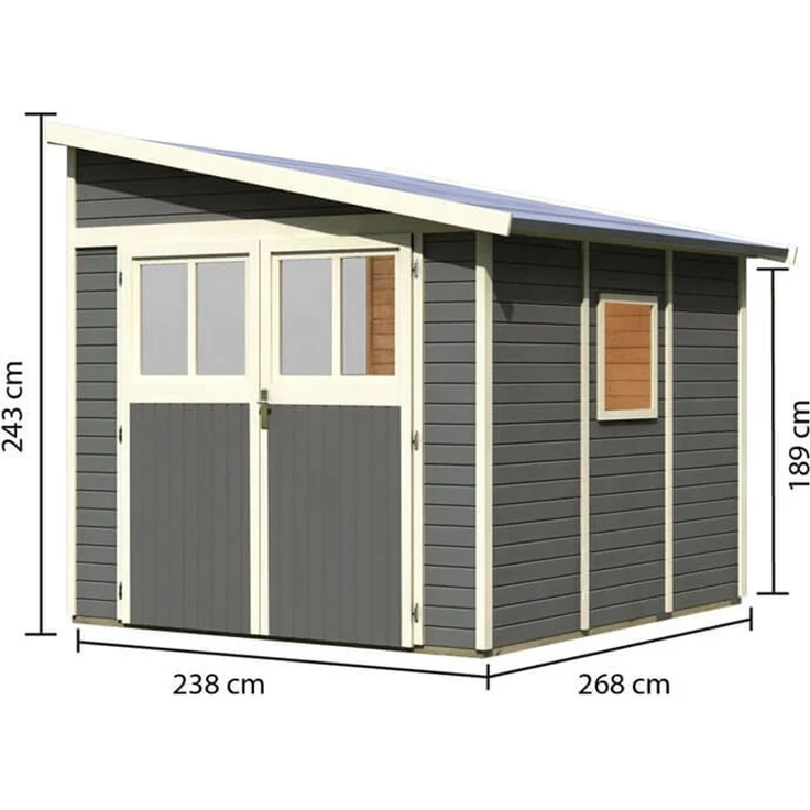 Karibu Gartenhaus Bomlitz 3 Anlehnhaus 19mm terragrau – Bild 3