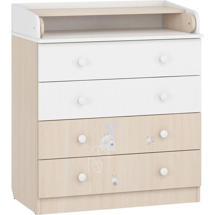 Shefa Kids Wickelkommode 800 Teddy, Weiß-Pastell Eiche, 4 Schubladen, 80 cm Breite – Bild 4