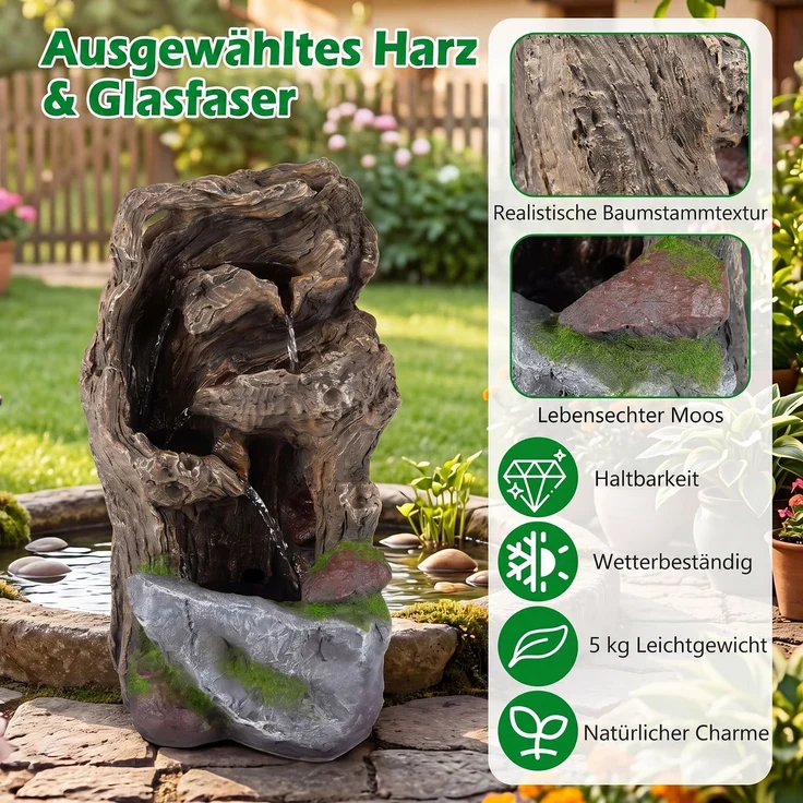 Gartenbrunnen 4-Stufiger Springbrunnen mit LED-Beleuchtung & Pumpe Wasserspiel Wetterfest SH1598 – Bild 4