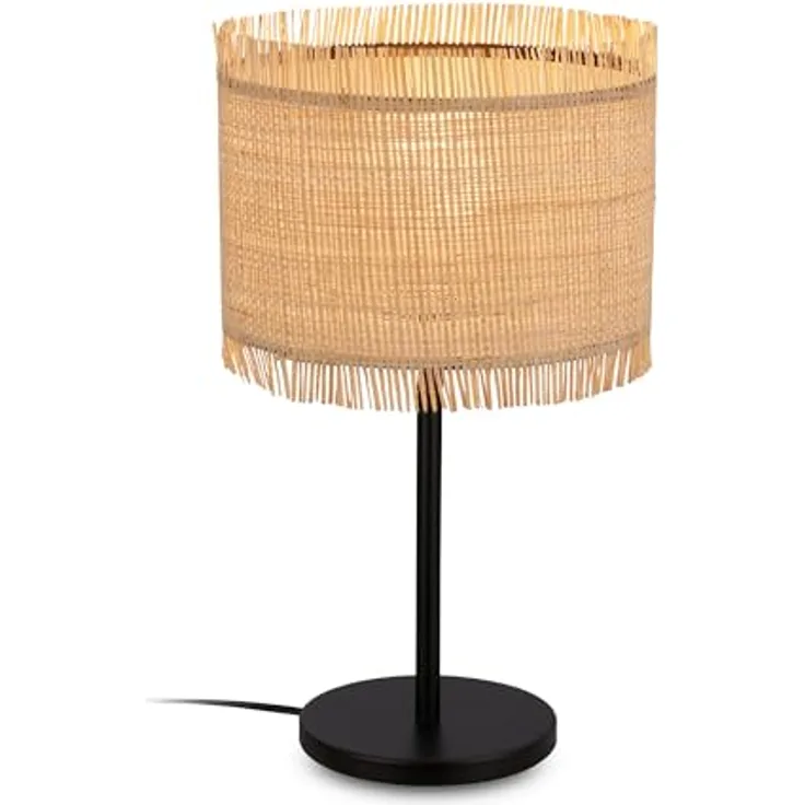 Briloner Tischleuchte Swing Nature, Tischlampe mit Strohschirm und E27-Fassung in Natur, 43,5 cm hoch, Kabelschalter