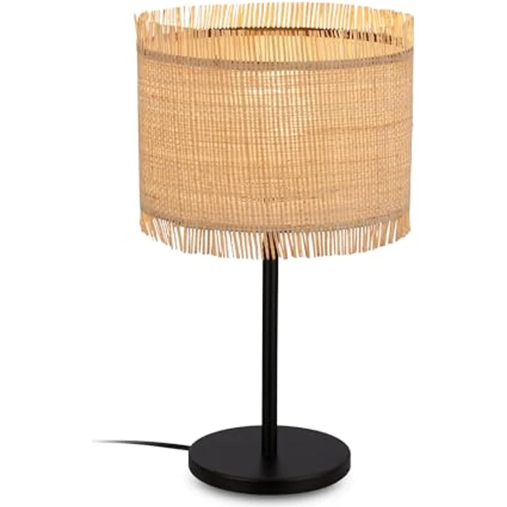 Briloner Tischleuchte Swing Nature, Tischlampe mit Strohschirm und E27-Fassung in Natur, 43,5 cm hoch, Kabelschalter – Bild 1