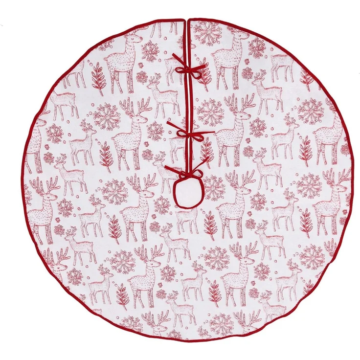 Weihnachtsbaumdecke Beidseitig bedruckte Weihnachtsbaumdecke Rund Rot Christbaumrock Weiß – Bild 1