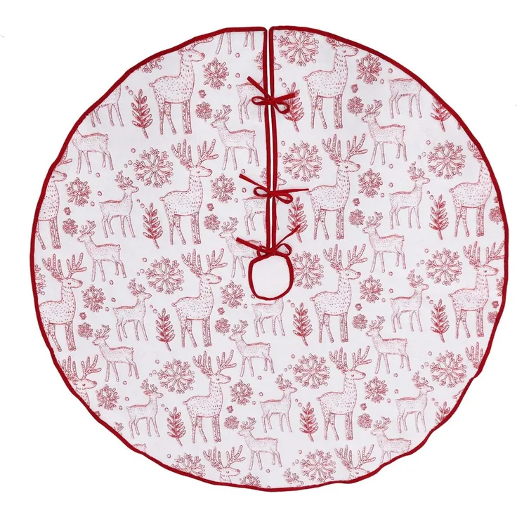Weihnachtsbaumdecke Beidseitig bedruckte Weihnachtsbaumdecke Rund Rot Christbaumrock Weiß