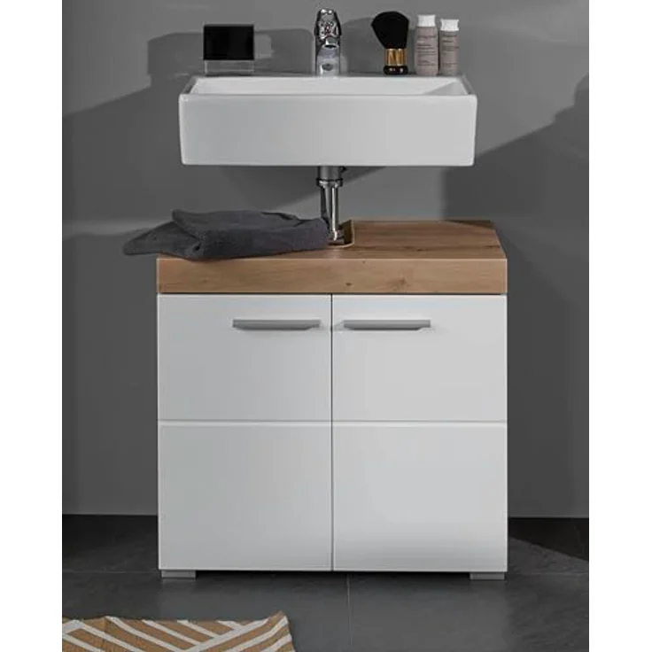 Trendteam 'Amanda' Waschbeckenunterschrank, Hochglanz, 56 x 34 x 60 cm, Weiß / Eiche – Bild 3
