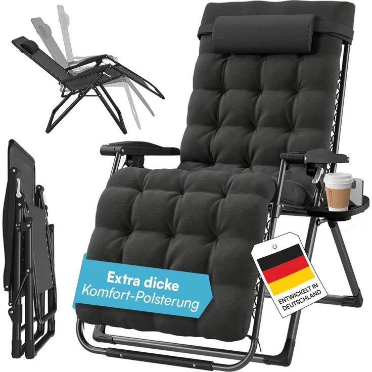 STEELSØN 'Lysira' Liegestuhl, klappbar & wetterfest, schwarz, Sonnenliege mit extra dicker Polsterauflage, verstellbarer Gartenstuhl, bis 200 kg belastbar – Bild 1