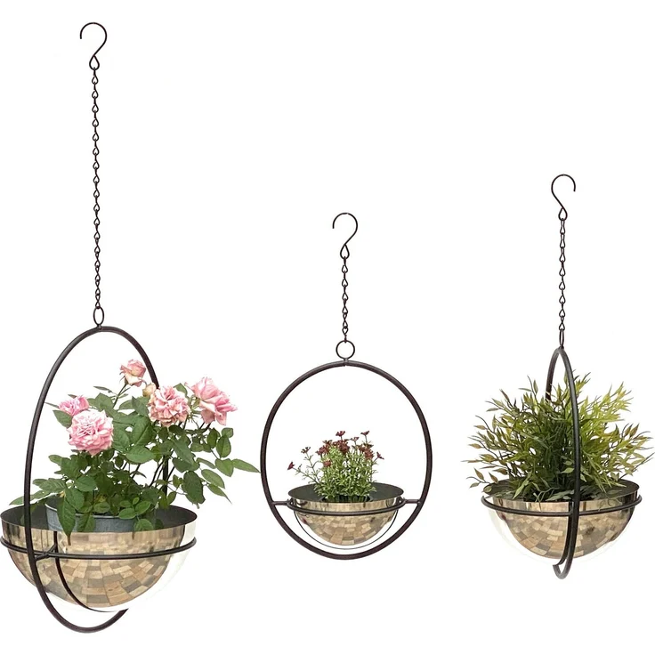 DanDiBo Blumenampel Innen Metall Wand Hängepflanzen 96087 3er Set mit Topf Silber Pflanzenhänger Blumenhänger Topfhänger Blumen Blumentopfhänger Hängetopf – Bild 3