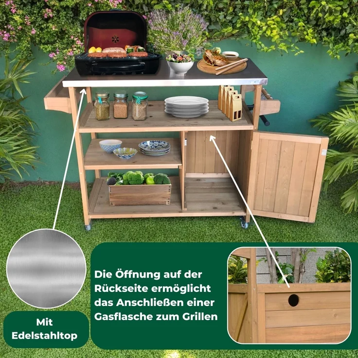 Coemo Servierwagen Grillstation James M Kücheninsel Holz, auf Rollen 118 x 47 x 92 cm – Bild 4