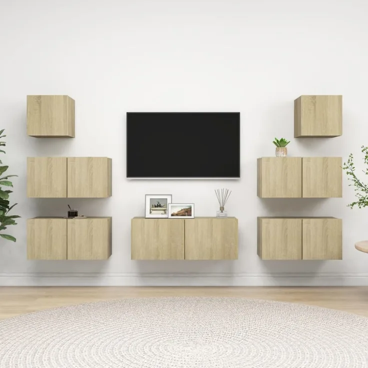 vidaXL 7-tlg. TV-Schrank-Set Sonoma-Eiche Spanplatte [3079027]