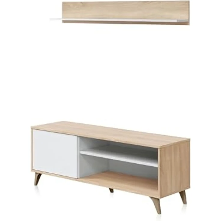 CaliCosy TV-Möbel mit 2 Nischen und 1 Tür mit seinem Wandregal Kikua Plus - L135 cm - Weiß – Bild 4