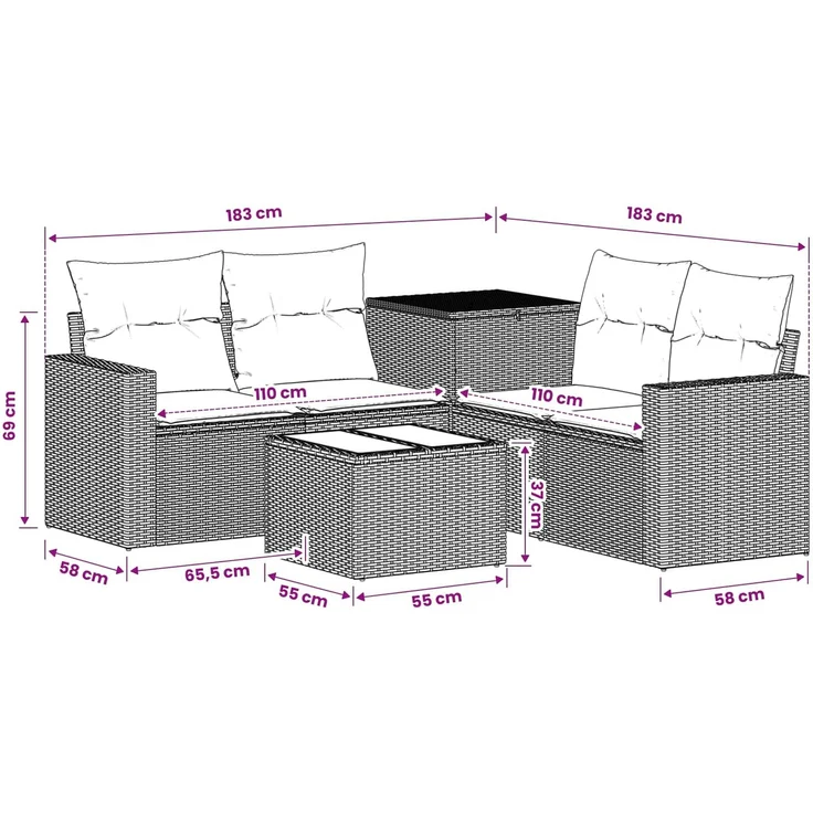 vidaXL Sofa Set 6 stk. Schwarz und Blau Polyrattan und Stahl 3447393 – Bild 12