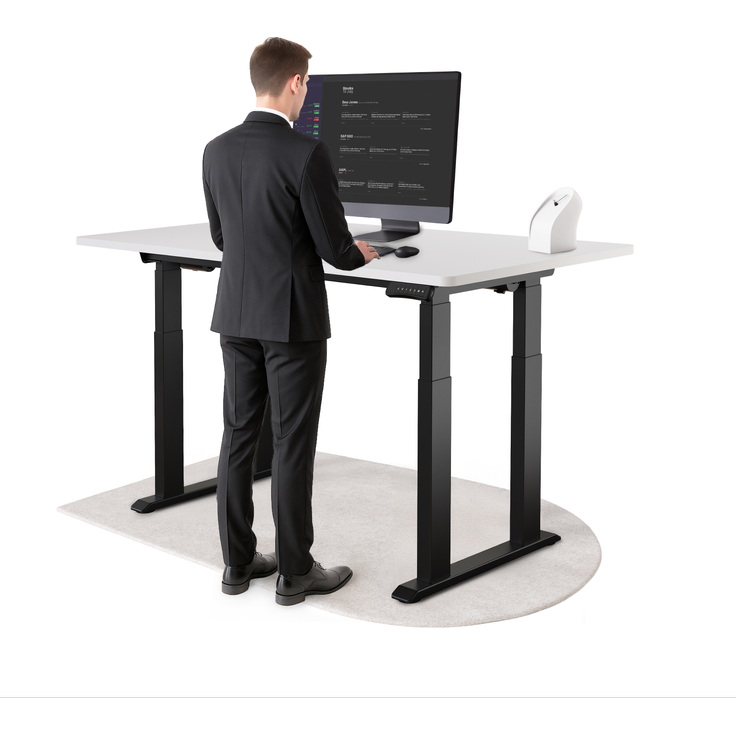 DESKSPACE Höhenverstellbarer Schreibtisch elektrisch mit leisem Dual-Motor – stabiles 4-Bein-Gestell (Schwarzes Gestell, Weiß Tischplatte, 160×80 cm)
