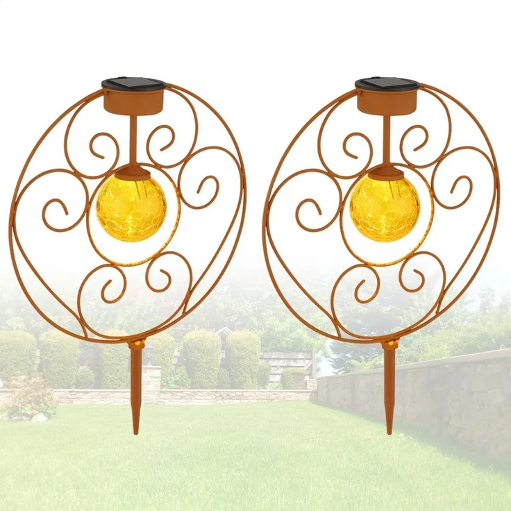 Solarleuchten Garten Kreis Kugel 2er Set Solarlampe Außen Außenleuchte Solar – Bild 2