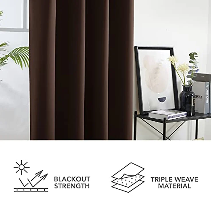 Deconovo Vorhang Blickdicht mit Kälteschutz Gardinen Kinderzimmer Verdunkelungsvorhang, 220x140 cm(HöhexBreite), Dunkelbraun, 2er Set – Bild 7