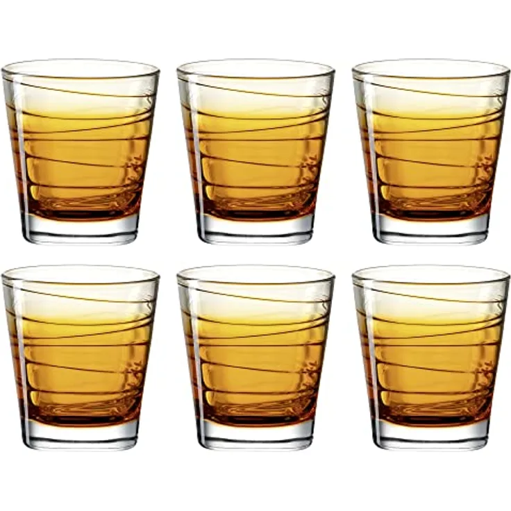 Leonardo Vario Struttura Trink-Gläser 6er Set, spülmaschinenfeste Wasser-Gläser, bunte Trink-Becher aus Glas, Getränke-Set, orange, 250 ml, 026841