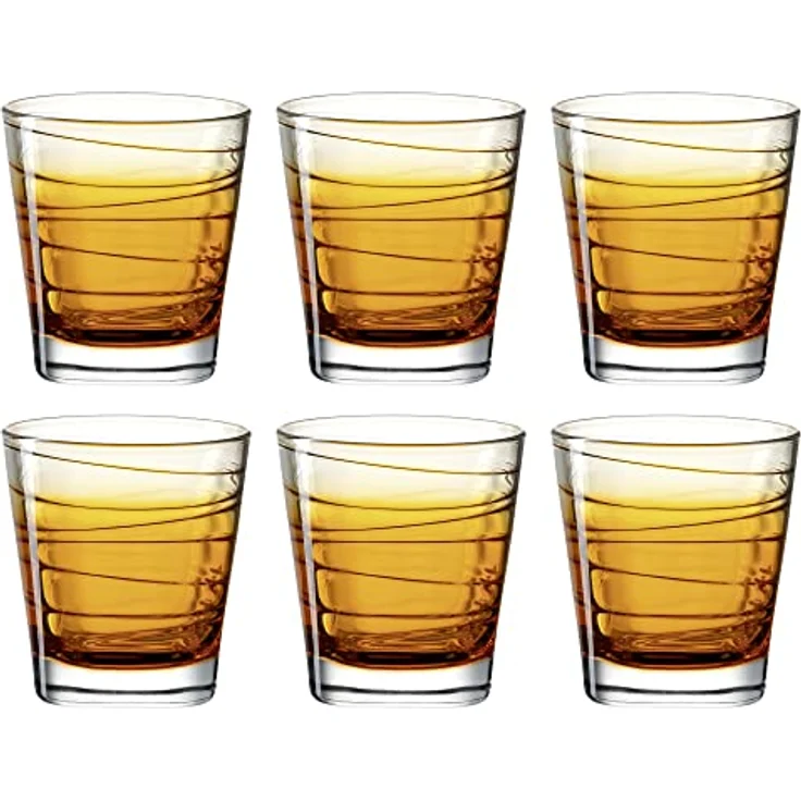 Leonardo Vario Struttura Trink-Gläser 6er Set, spülmaschinenfeste Wasser-Gläser, bunte Trink-Becher aus Glas, Getränke-Set, orange, 250 ml, 026841 – Bild 1