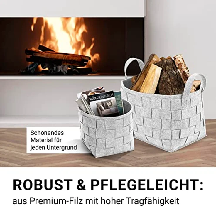 N8WERK Aufbewahrungskorb Filz 40x30x30cm hellgrau mit Henkel – Bild 4