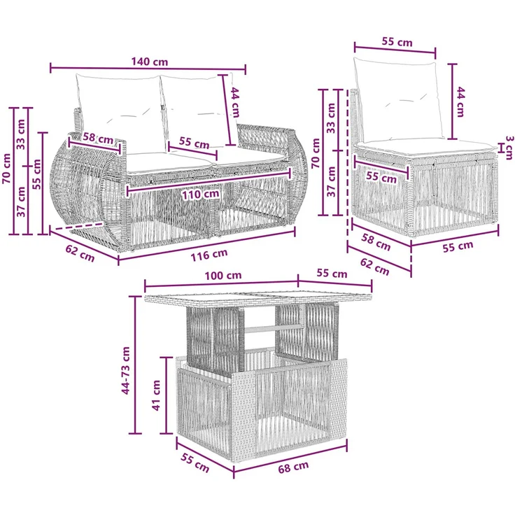 vidaXL Gartensofa-set 6 stk. Grau und Dunkelgrau 100 x 55 x 73 cm 3436922 – Bild 10