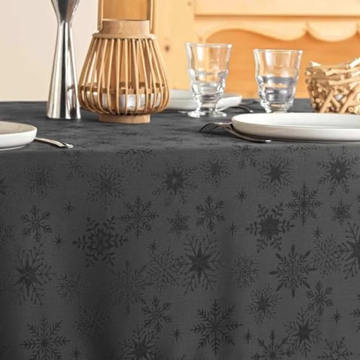 Douceur d'Intérieur, Tischdecke, rechteckig, 140x300 cm, Schneeflocken, Anthrazit, Jacquard – Bild 3