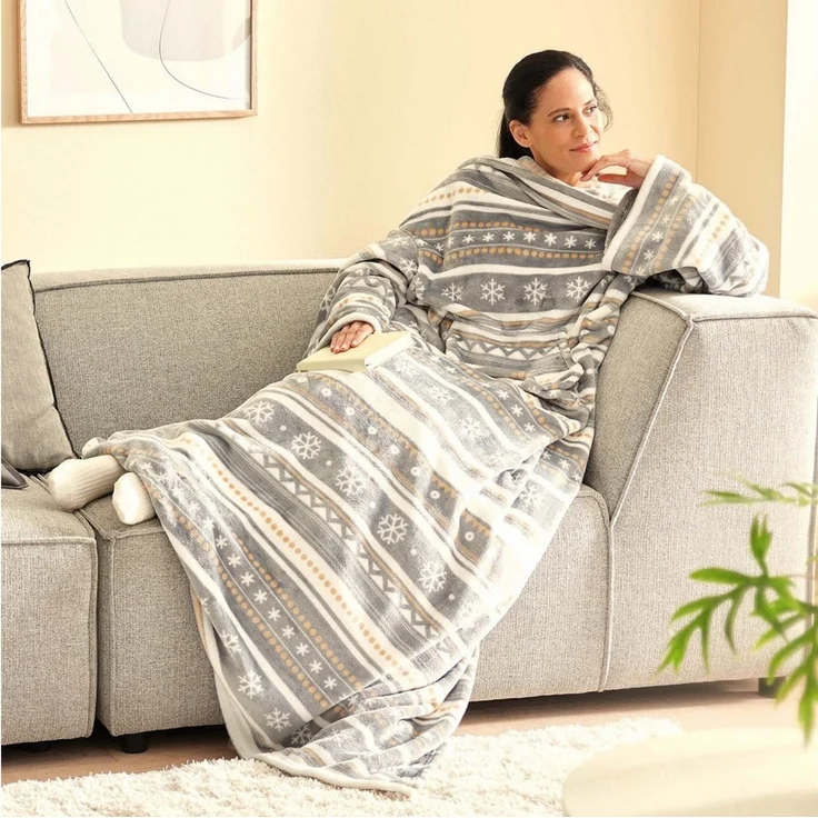 Wolldecke XXL Kuscheldecke mit Ärmeln, 145x195 cm, Wohndecke Unisex, kamelshopping, mit Kängurutasche, waschbar – Bild 1