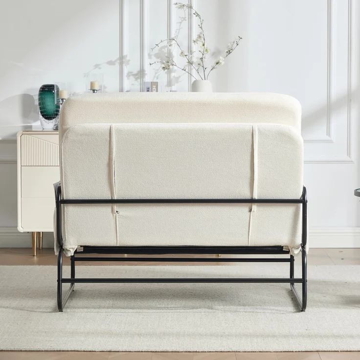 ZUBALIYA Schlafsofa 85x92 cm, mit Stauraum, mit Chenille - Bezug, mit breiten Armlehnen, mit Schaumstoffpolsterung, Beige – Bild 14