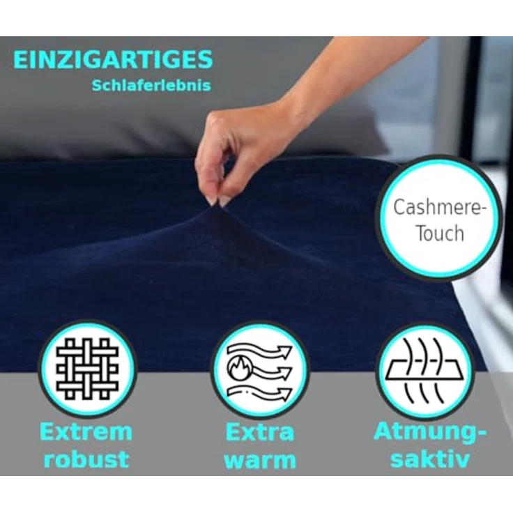 MALIKA® Premium warme Spannbettlaken Cashmere-Touch Bettlaken Jersey Fleece Spannbetttuch Laken, Farbe:Navy-Blau, Größe:120x200 cm – Bild 3