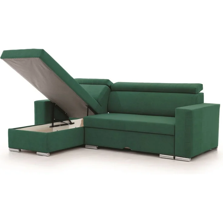 Ecksofa Schlafsofa inkl. Hocker CANTON Stoff Camelia Grün Ottomane Links – Bild 2