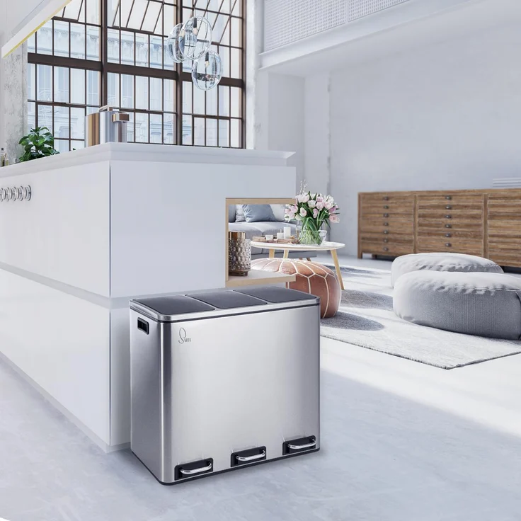 SVITA TM3X18 Mülleimer Papierkorb 54L Edelstahl Treteimer Abfalleimer Recycling – Bild 2