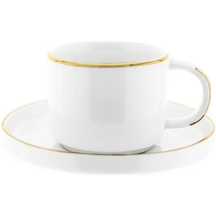 Mulex 12 Teilger Mokkatassen-Set mit Untertasse aus Porzellan Mokkaservice 100 ml Weiß/Gold