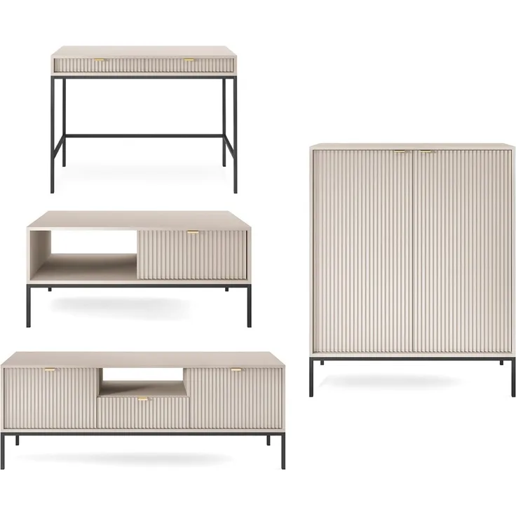 Wohnzimmer-Set Nova Wohnwand 4-teilig MDF Farbe und GestellFarbe: braun