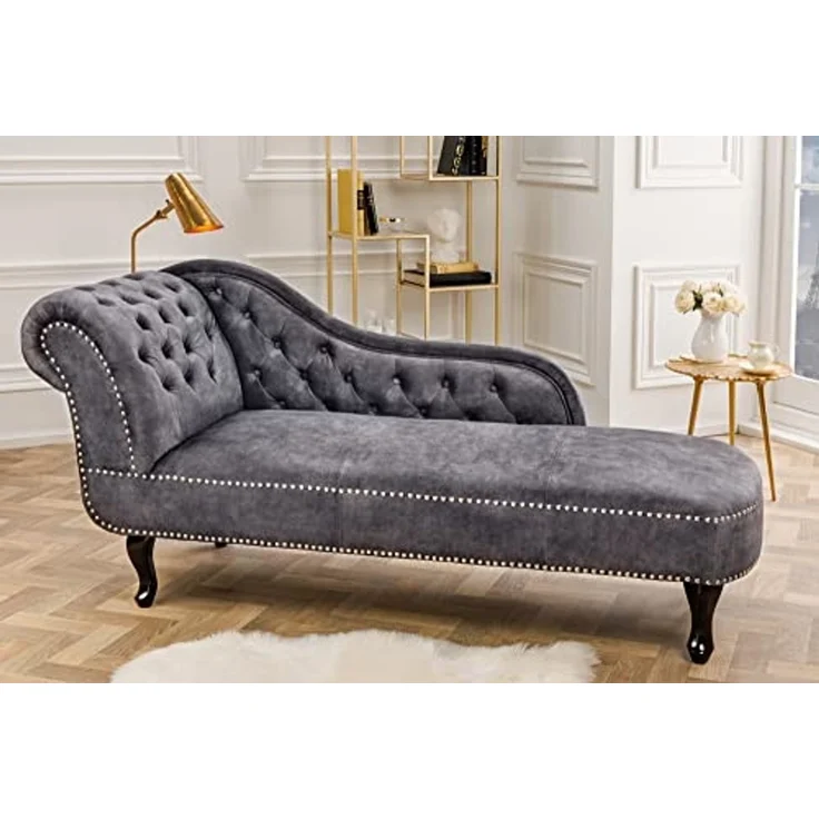 riess-ambiente Recamiere CHESTERFIELD 170cm grau / dunkelbraun, Einzelartikel 1 Teile, Wohnzimmer · Strukturstoff · Chesterfield – Bild 2