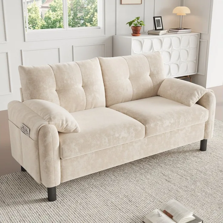 Merax 2-Sitzer Sofa aus Chenille-Stoff, Modulares-Sofa, Couch Doppelsofa im skandinavischen Design für Wohnzimmer/Schlafzimmer 1 Teile, Polstersofa mit Armlehne, dicken Kissen & Seitentaschen, 158x80x88.5cm