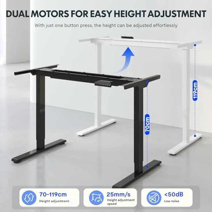 FLEXISPOT Höhenverstellbarer Schreibtisch E1 Pro, Doppelmotor, Einteilige Tischplatte 140x80 cm, belastbar bis 100 kg, elektrisch verstellbar von 70 cm bis 119 cm, schwarz – Bild 2