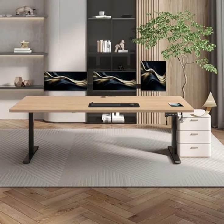 JUMMICO Schreibtisch elektrisch höhenverstellbar mit Kabelwanne & USB-Buchse, Beige, 160x80 cm – Bild 3