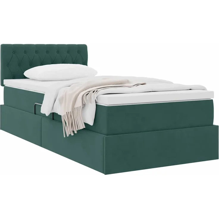 vidaXL Aufbewahrungsbett mit Kopfteil Dunkelgrün 90 x 190 cm Samt 3370788 – Bild 3