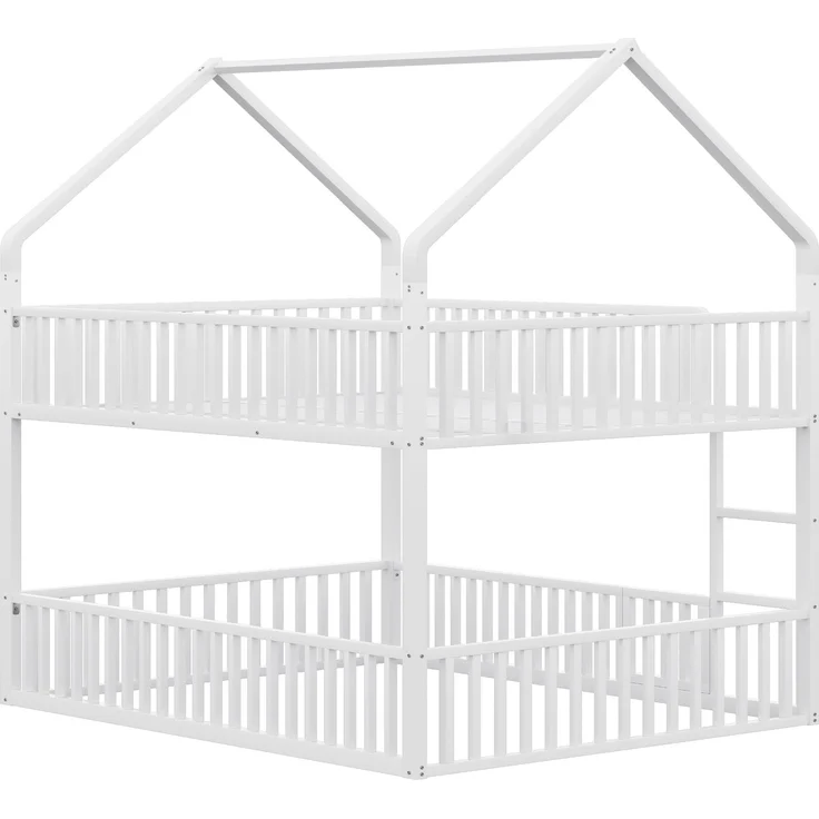 Metall-Etagenbett Hausform für Kinder & Jugendliche – Doppelbett mit Leiter,Sicherheitsgeländer & Tür,140x200 cm,Weiß – Bild 9