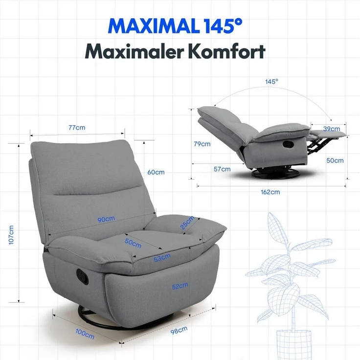 FLEXISPOT Sessel Schaukelsessel gemütlicher TV-Sessel, Relaxsessel (Drehsessel mit Rocking, Ruhesessel für Senioren & Stillenden), Versteckter Stauraum, 105° - 145° verstellbar, 159 KG belastbar – Bild 2