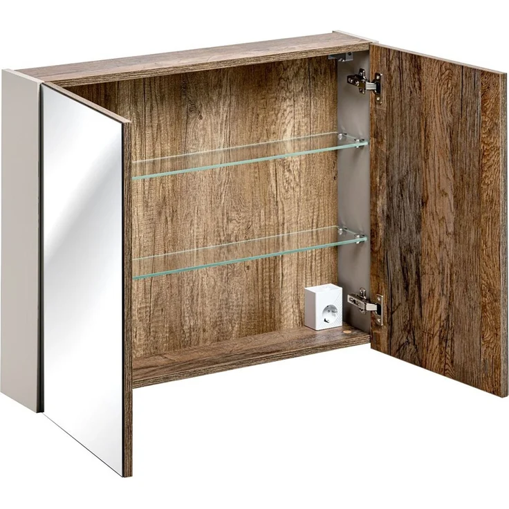 Spiegelschrank 80cm mit LED PUEBLA-56-TAUPE in taupe mit Vintage Oak Nb. B/H/T ca. 80/65-75/17 cm – Bild 3