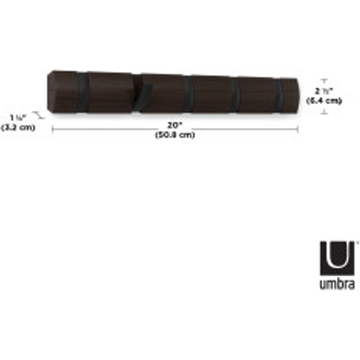 Umbra Flip Garderobenhaken, 5 Haken, Garderoben Haken, Kleiderhaken, Holz, Schwarz / Walnuß, 51 cm, 318850-048 – Bild 5